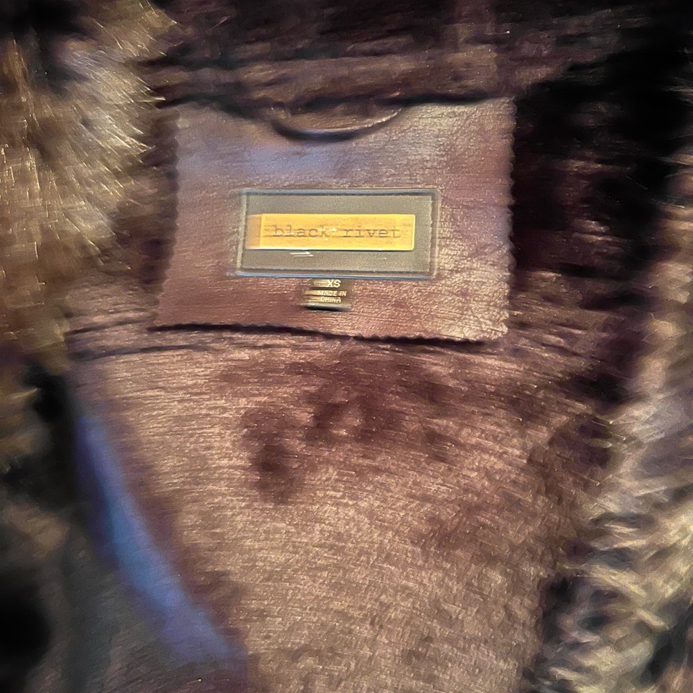 Black Rivet Leather Jacket with Brown Fur Lining - Picture 3 of 3